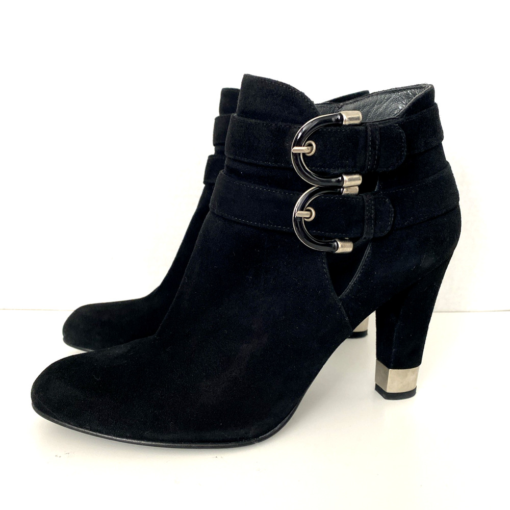 Stuart Weitzman Suede Bootie Ankle Boot Black Alm… - image 5